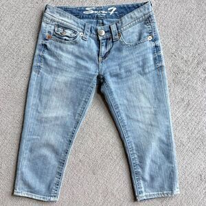 Seven7 VTG Y2K Low Rise Crop Jeans Womens 26 Flap Pocket Light Wash Capris Denim
